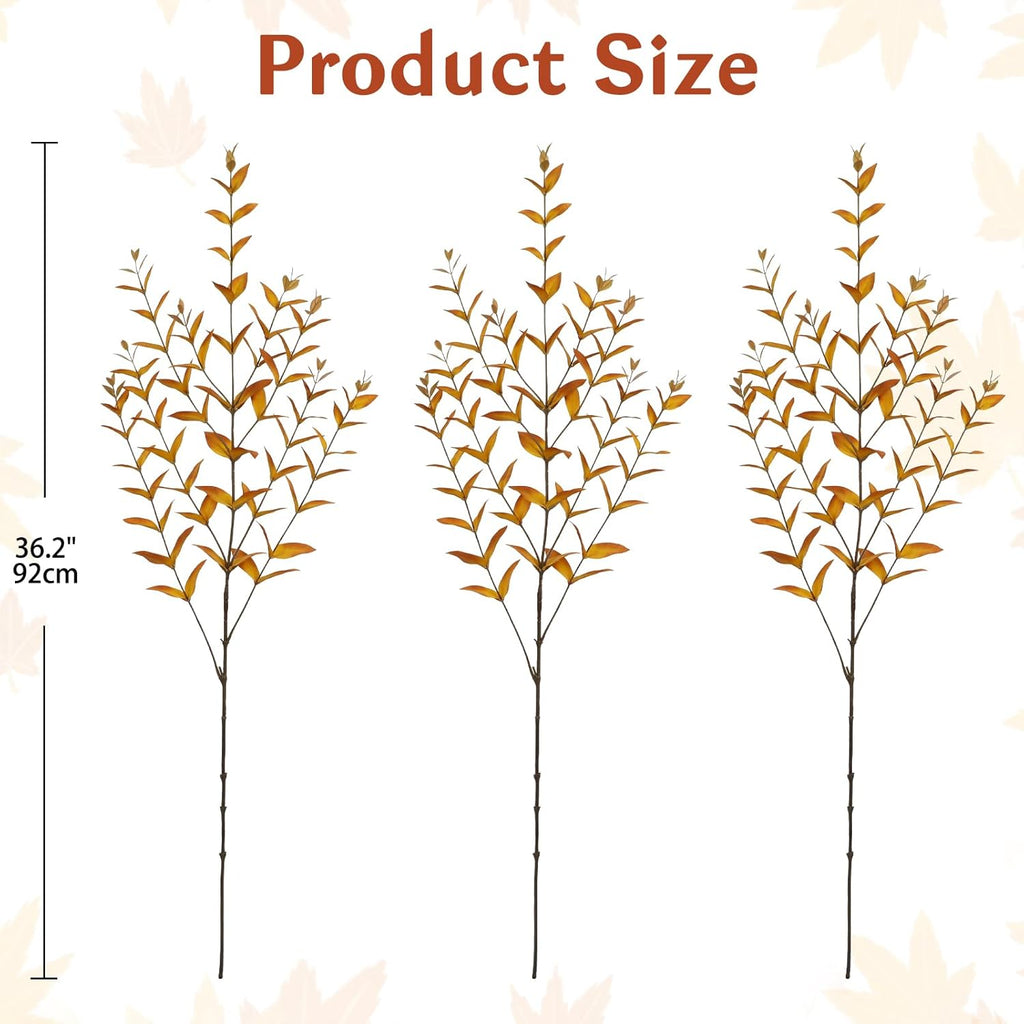Briful 3PCS Artificial Fall Stems – 36.2" Long Stem Golden Leaf Branches, Autumn Foliage Branch for Fall Vase Filler, Thanksgiving Centerpiece, Harvest & Farmhouse, Christmas Decoration