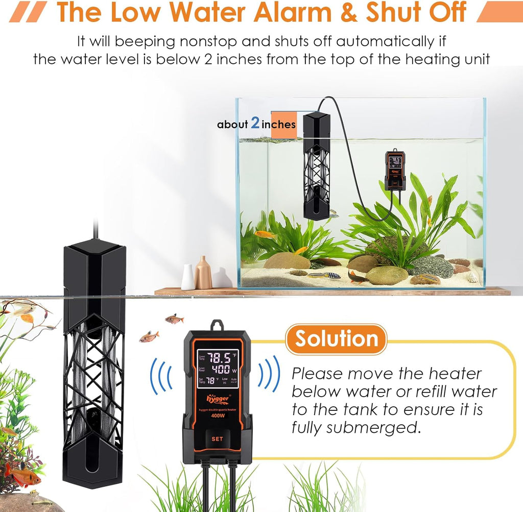 hygger Submersible Aquarium Heater 400W Fish Tank Heater with Temperature Control & Auto Off Protection for 50-95Gallons Saltwater and Freshwater