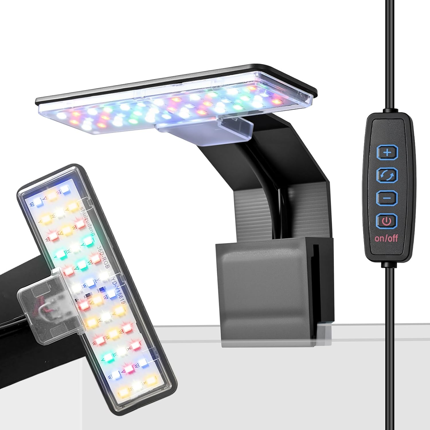 Mini Clip-On Aquarium Light 7W USB Dimmable Fish Tank Lamp with 3 Light Modes (Full Spectrum/White/RGB), 9-Level Brightness, Compact LED Light for 1–3 Gallon Aquariums (Adapter Not Included)