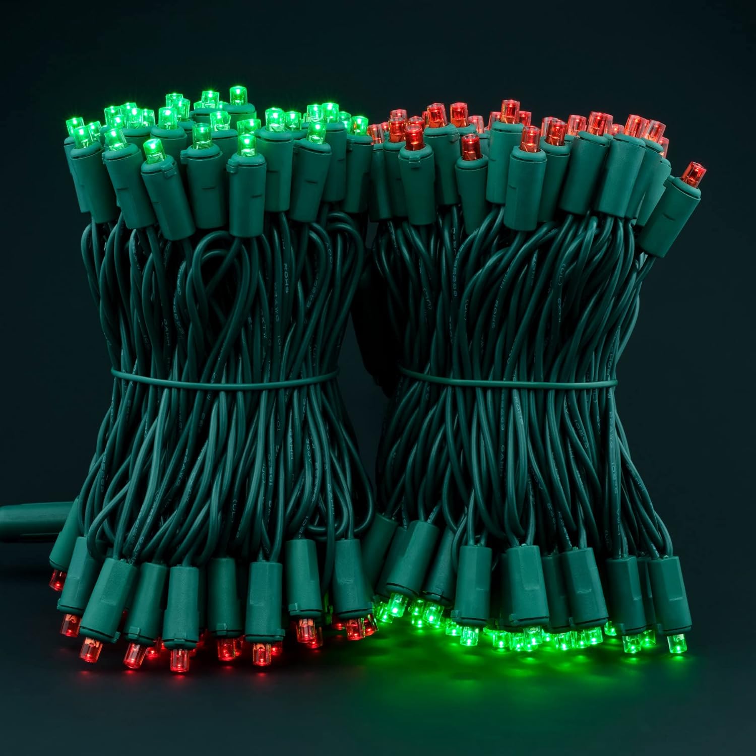 YULETIME 200 Red & Green Wide Angle LED Christmas Lights, 66 Feet Green Wire UL Certified 5mm Holiday String Light Set (Red & Green)