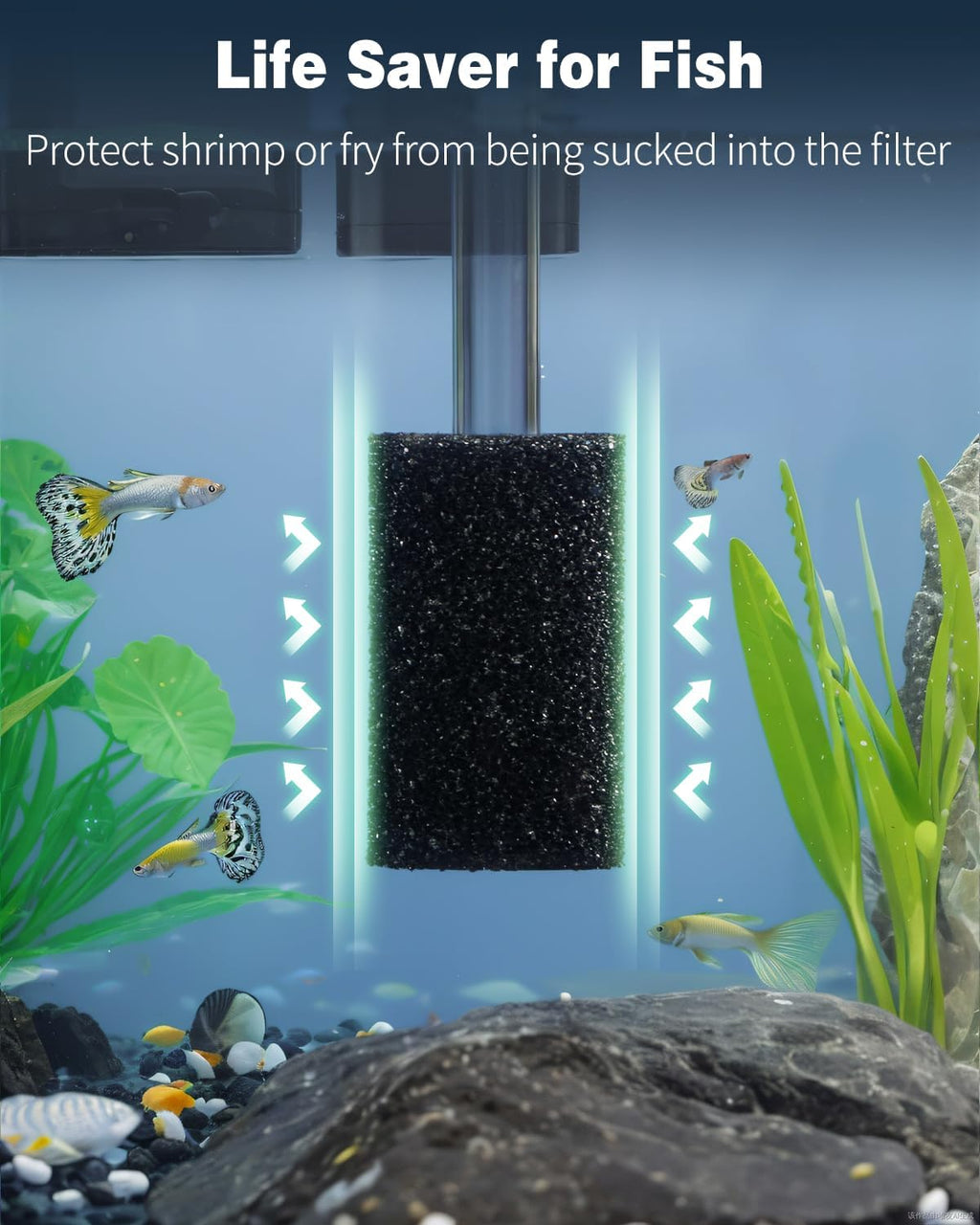 Pawfly 6 Pack Pre-Filter Sponge, Aquarium Filter Sponge 1" Intake Sponge Foam Roll for Small Fish Shrimp Fry Fish Tank Covers Accessories