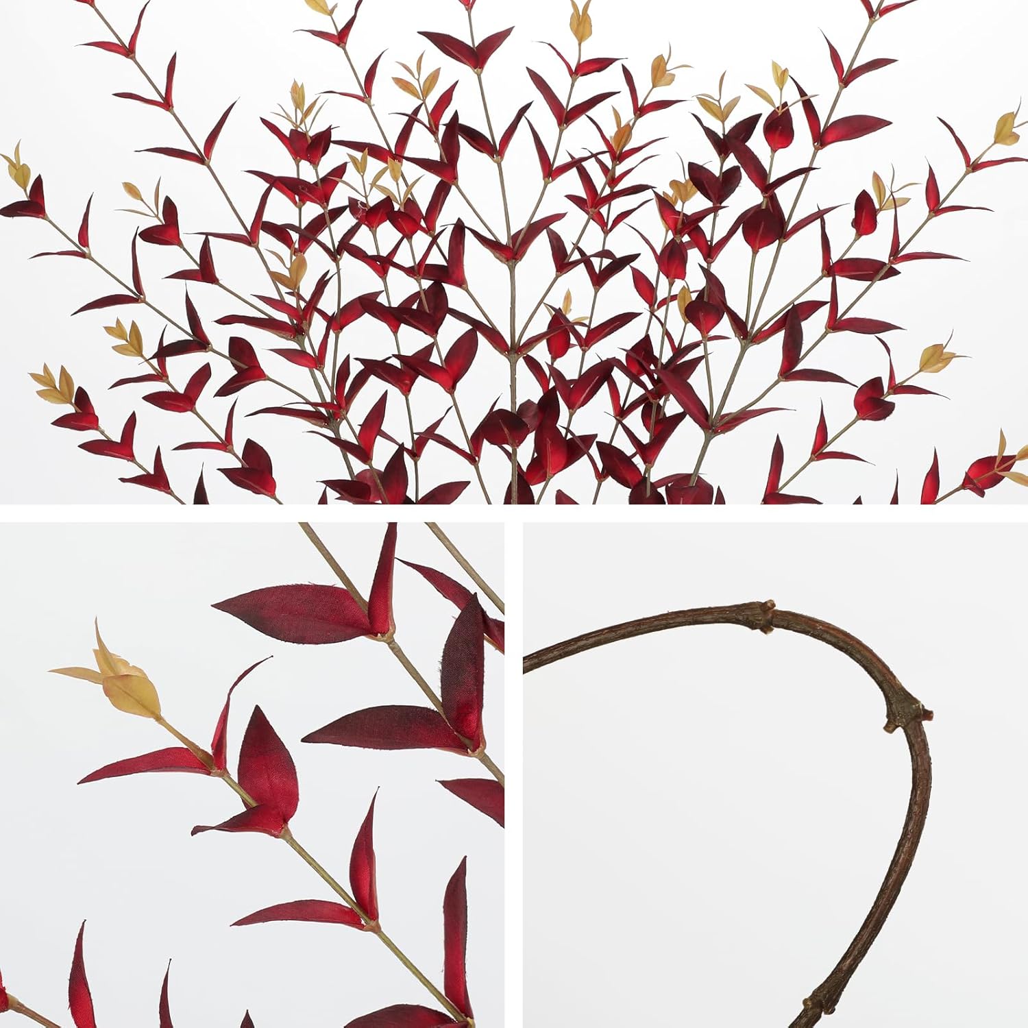 Briful 3PCS Artificial Fall Stems – 36.2" Long Stem Burgundy Leaf Branches, Autumn Foliage Branch for Fall Vase Filler, Thanksgiving Centerpiece, Harvest & Farmhouse, Christmas Decoration
