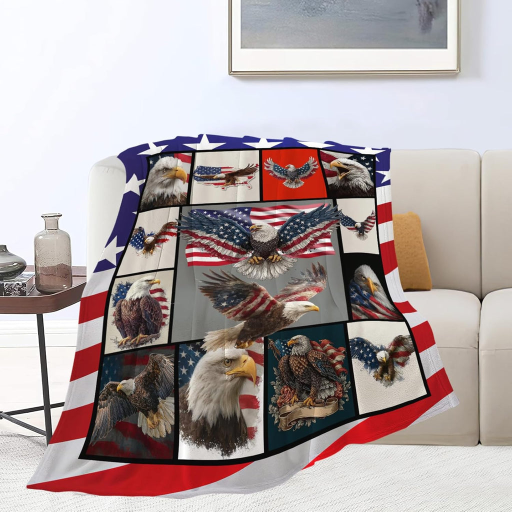 Eagle Throw Blanket American Flag Bald Eagle Stuff Gifts for Kids Girls Boys Adults Women Men Soft Cozy Warm Plush Fluffy Fuzzy Fleece Blanket Decor 40''X50''
