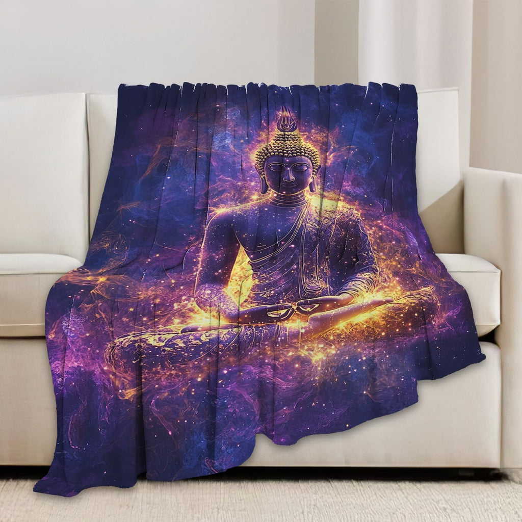 Buddha Statues Blanket Buddha Zen Throw Blanket Purple Flannel Stuff Merch Cozy Decor Fleece Plush Fuzzy Warm Soft Lightweight Bedding Gifts for Lover Girls Women Men Boy Couch Sofa 50"X40"
