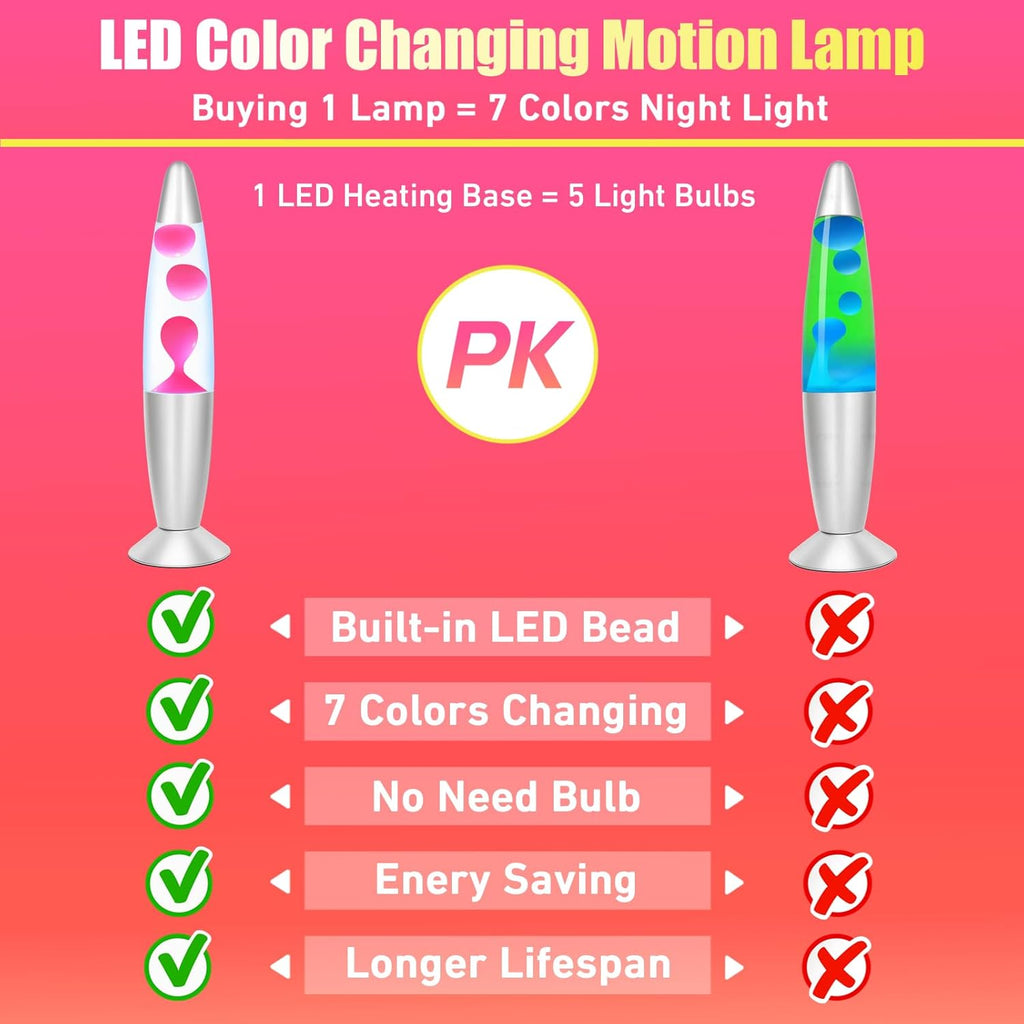 Pink Wax Liquid Motion Lamps Multi Color Changing: 13" LED Night Light for Kids Adults, Small Table Lamps for Home Bedroom Decor, Christmas Mood Lights Decorations, Birthday Gifts for Girls Boys