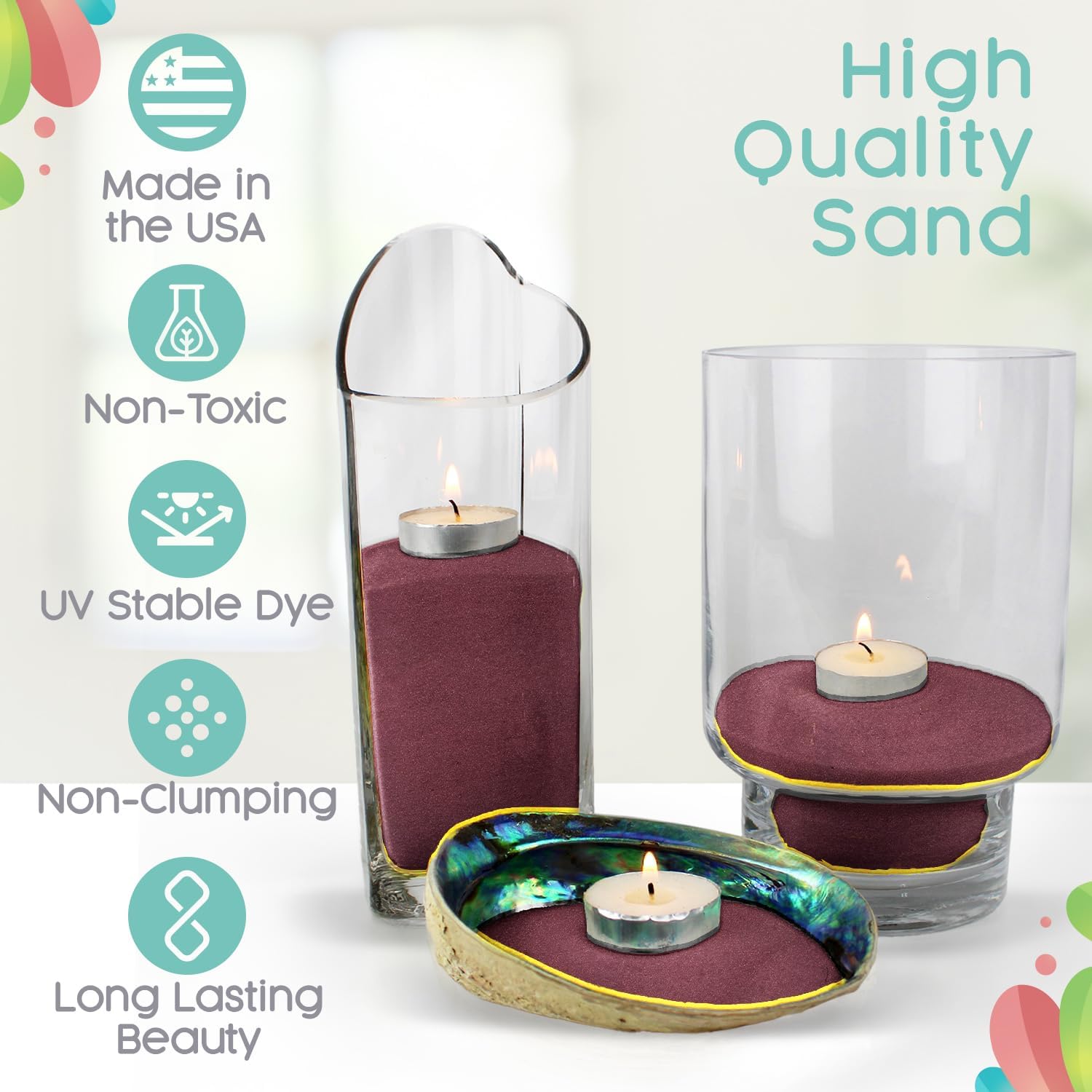 Sandsational Sparkle Burgundy and White Unity Sand 2 Pack, 1 LB (16 oz) of Each Color, Colored Sand for Weddings, Vase Filler, Home Décor, Crafts, Terrariums, and More