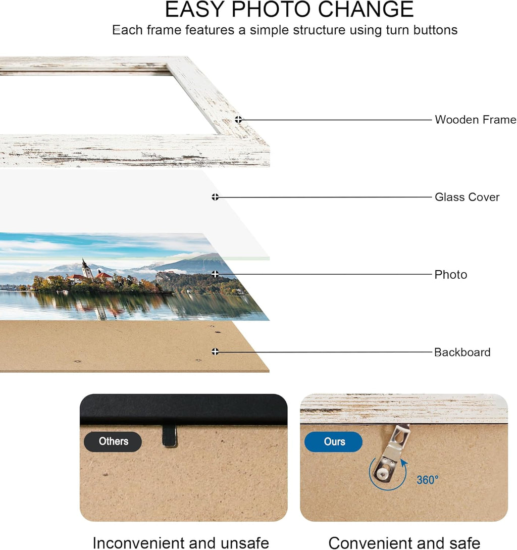 13x39 Puzzle Frame 2 Packs, Real Glass and Distressed White Wood Frame, Display Panoramic 13 x 39 Picture Frames - Horizontal or Vertical Wall Mounting
