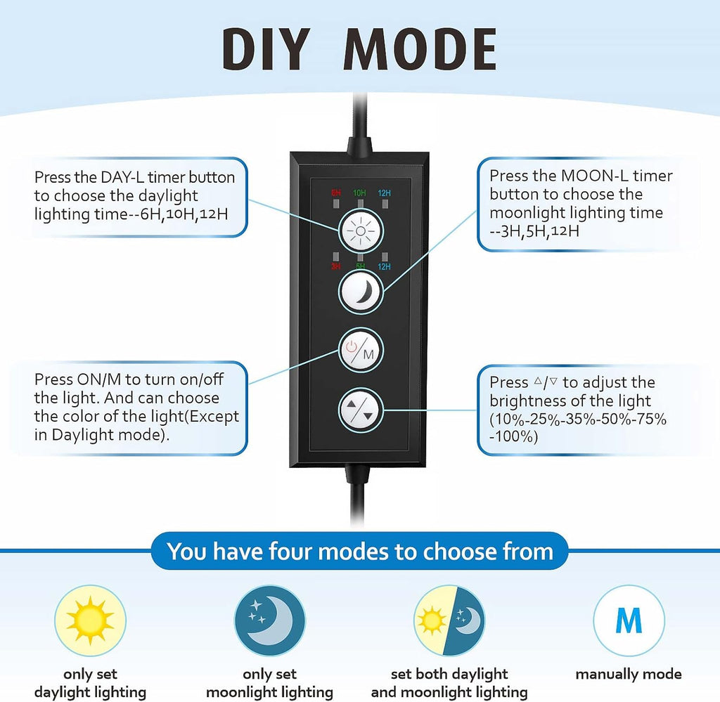 hygger Clip On Full Spectrum Aquarium LED Light, 22W Day-Night Dual Timer Sunrise-Day-Sunset-Moon Fish Tank Light, Adjustable Timer Brightness with 9 Colors for Planted Tank