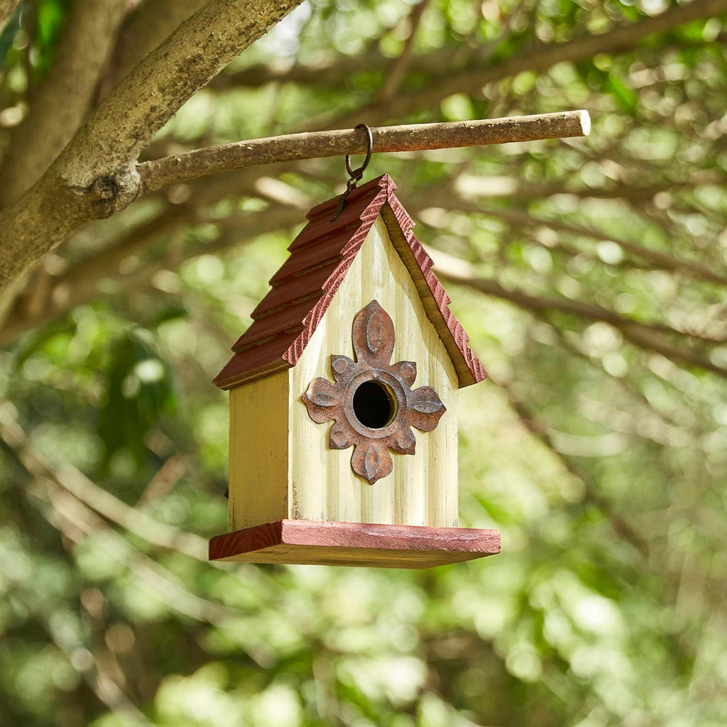 Glitzhome Bird Houses for Outside, Wooden Bird House Hanging Garden Birdhouse for Outdoors, Rustic Bird House for Bluebird Cedar Wren Chickadee Sparrow Bird Nest Box for Garden Patio -9" H