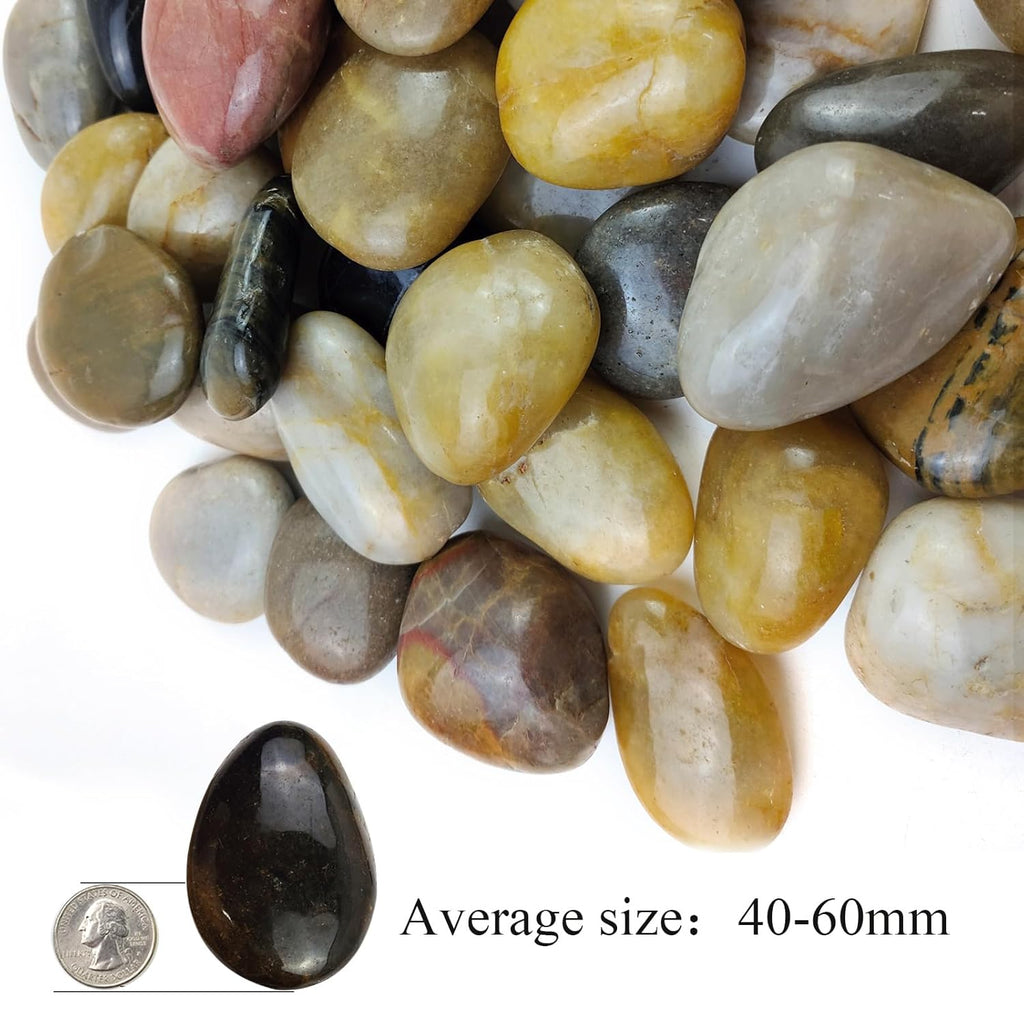 40LB Mixed Color River Rocks - 2-3 inch High Polished Decorative Pebbles, Polished Stones for Landscaping, Natural River Rocks for Outdoor Décor, Plants,Vase Filler,Fish Tank