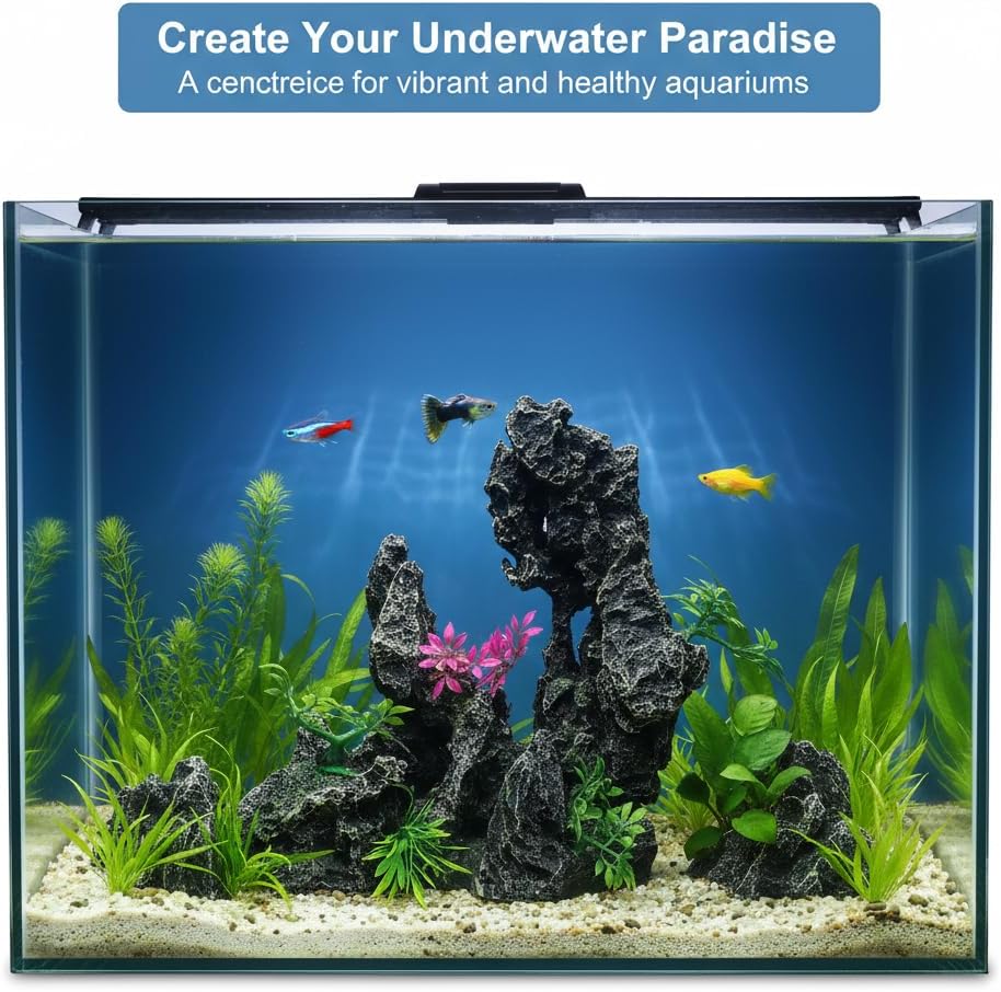 J-star Large Aquarium Rock Mountain Decor – Realistic Resin Landscape Ornament for Fish Tanks – Enhances Underwater Scenery, Easy to Clean, Safe for Fish