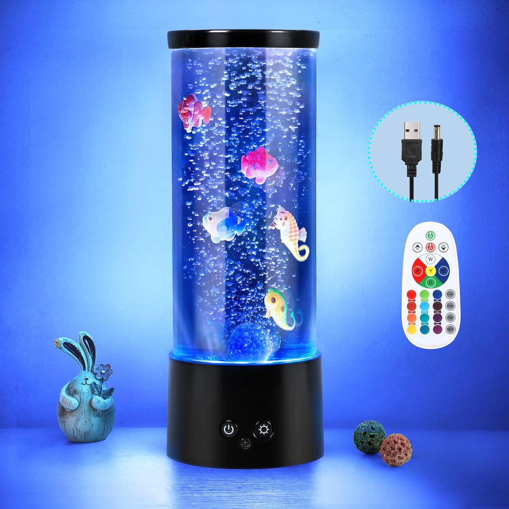 PINPON Bubble Aquarium Lamp Dual Power USB/Battery (NOT Included) Color Changing Fish Tank with Remote, 4 Lighting Modes, Artificial Bubbler Mood Light for Home Decor, Relaxation & Kids