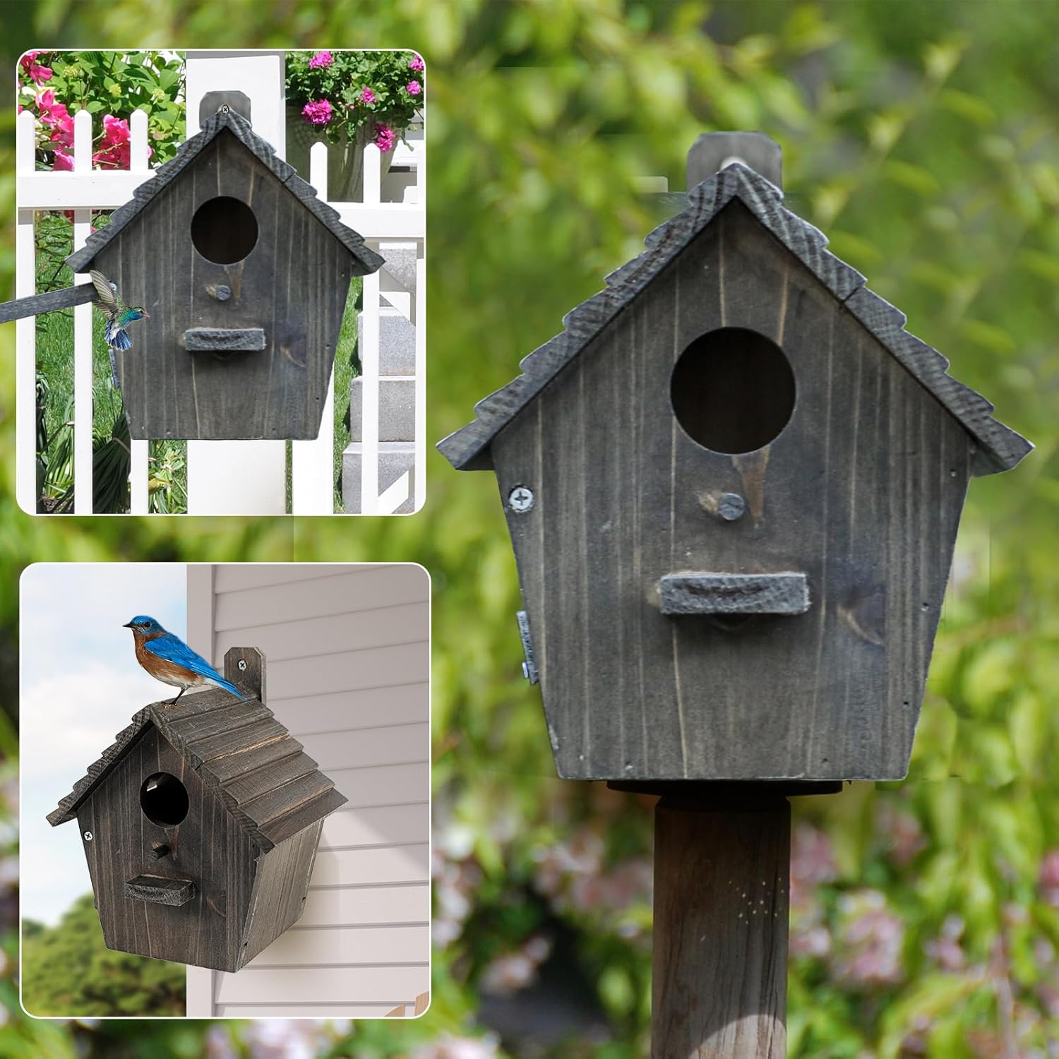 Bird House Black Birdhouse Bird Houses for Outside with Pole Wooden Bird House for Finch Bluebird House Cardinals Hanging Birdhouse Clearance Garden Country Cottages B8-2