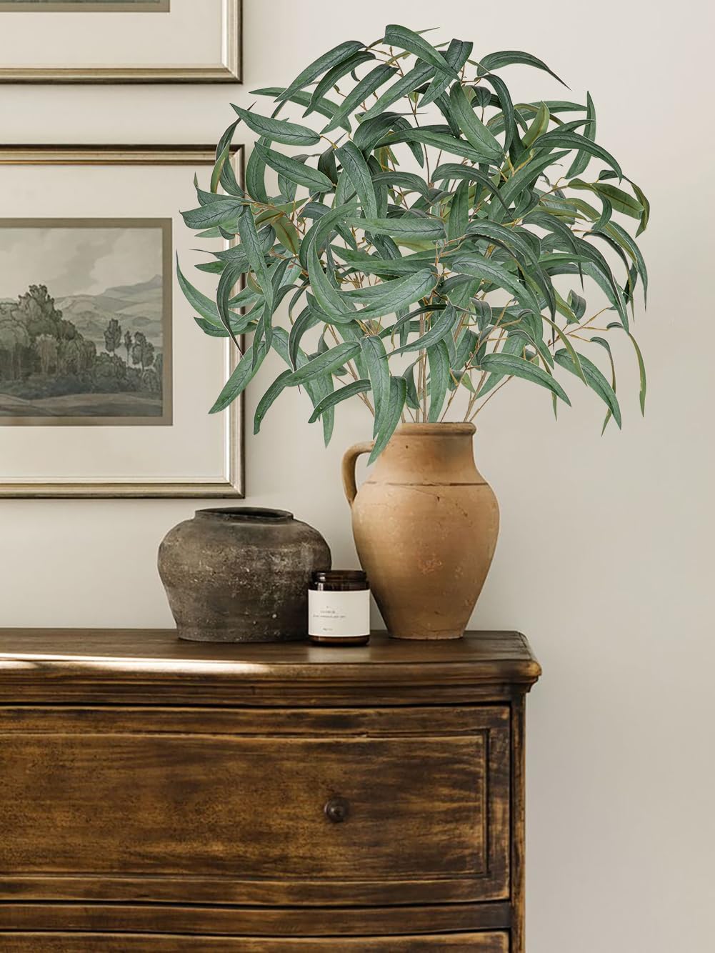Briful Artificial Eucalyptus Willow Branches 33'' Tall Fake Eucalyptus Stems Arrangement, Realistic Faux Greenery Stems, Indoor Plant, Home Housewarming Farmhouse Porch Vase Decor, Set of 6