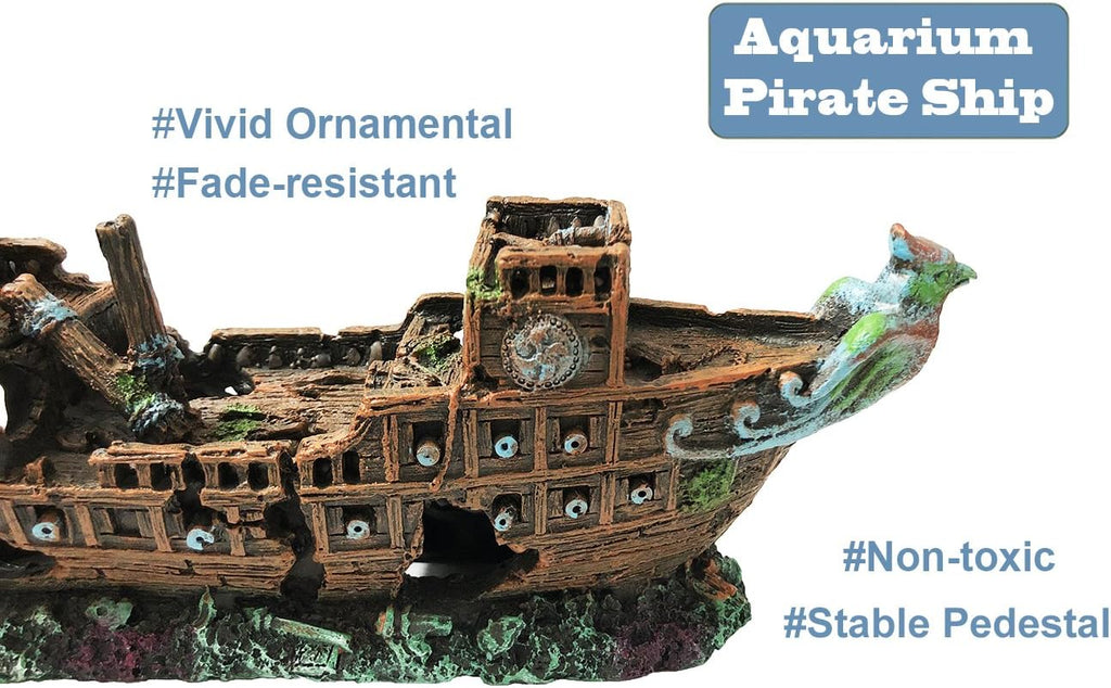 SLOCME Aquarium Pirate Ship Decorations Fish Tank Ornaments - Resin Material Shipwreck Decorations, Eco-Friendly for Freshwater Saltwater Aquarium Sunken Ship Accessories