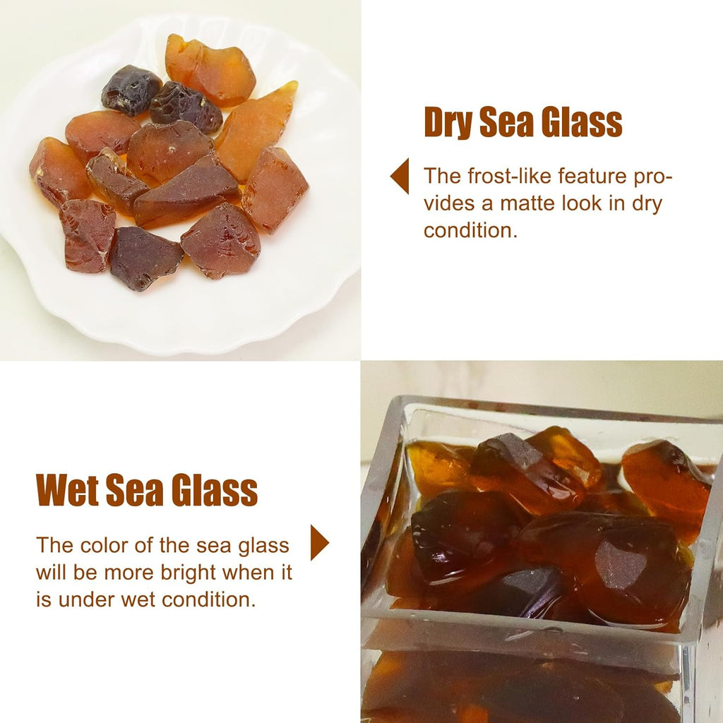 5LB Frosted Sea Glass Vase fillers Crushed Glass, Sea Glass Decor Ideal for Christmas DIY Craft, Aquarium Gravels, Home Decor Crushed Sea Glass Pieces for Beach Wedding, 0.7-3 Inch Amber