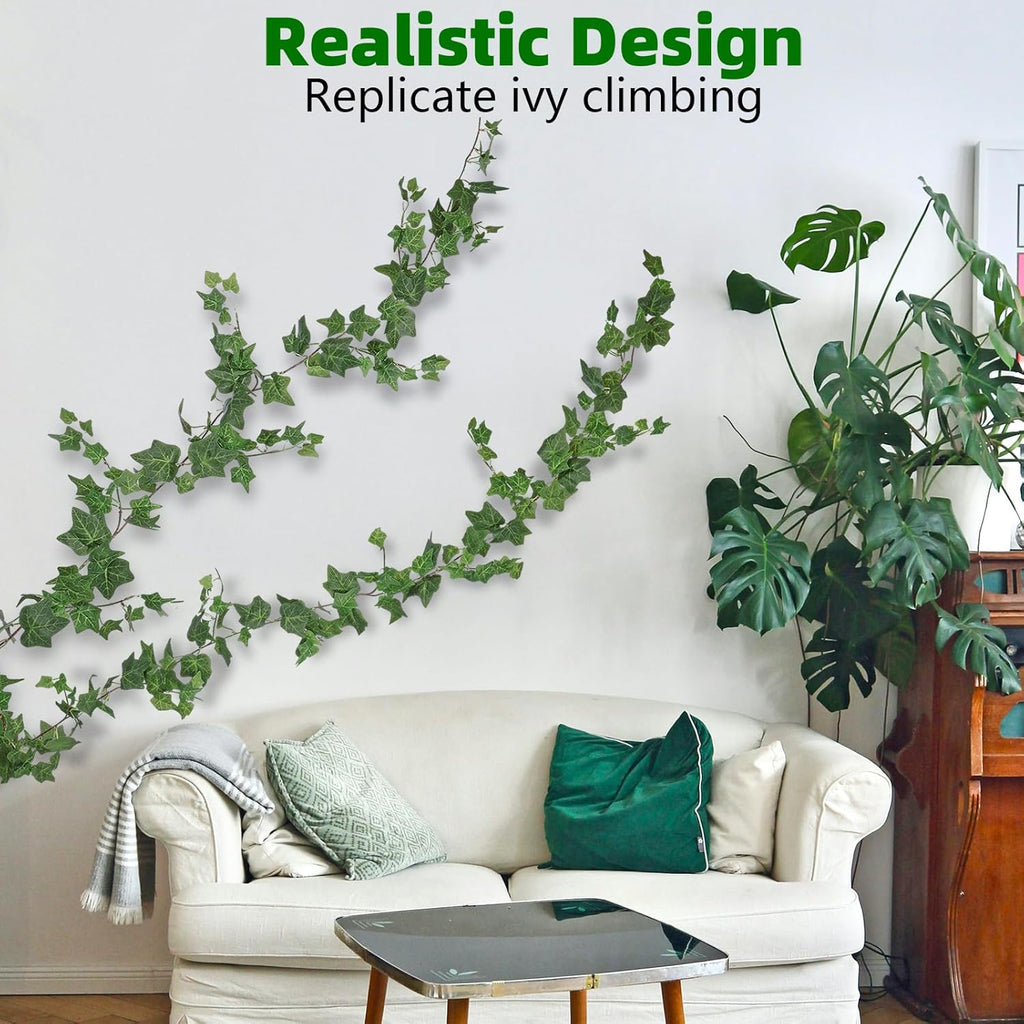 2 Strands Artificial Ivy Vines Garland, Fake Vines for Bedroom with Silk Green Leaves Faux Ivy Garland Greenery, Christmas Home Classroom Decor Garden Wedding Party Wall Aesthetic