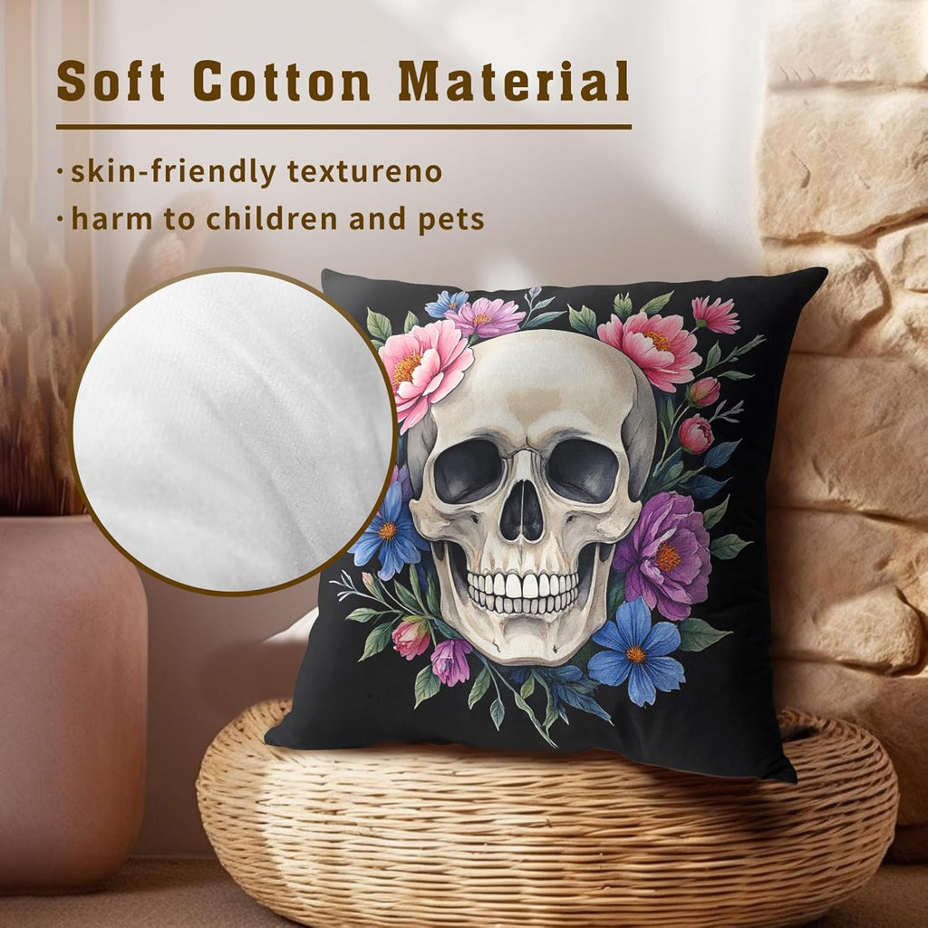 Bohemian Skull Throw Pillow Covers Set of 2 Ultra-Soft All-Season Pillow Shams with Hidden Zipper,Durable for Sofa Bed Car Decor & Gift Luxury 18x18IN