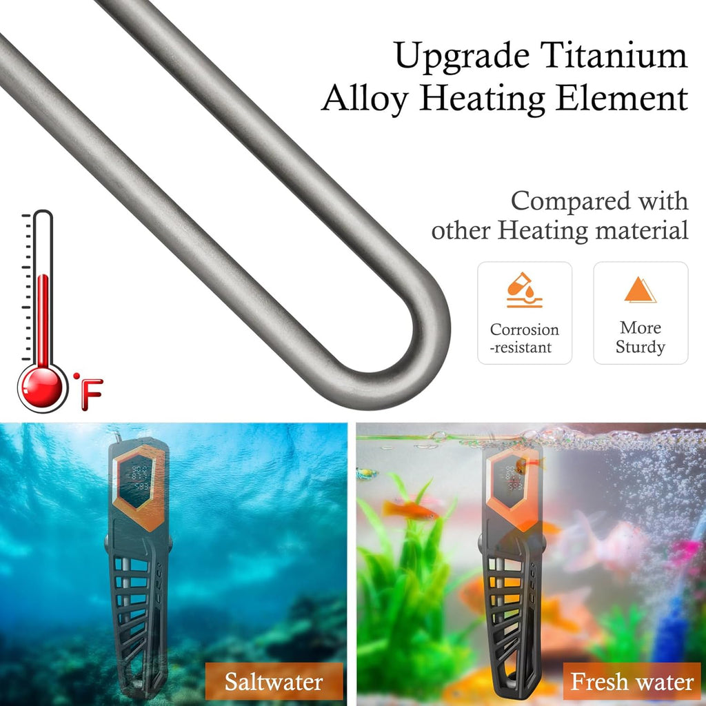HITOP 600W Titanium Aquarium Heater - Digital Fish Heater with LED Temp Display and External Controller, for Large Fish Tank 75~180Gallon