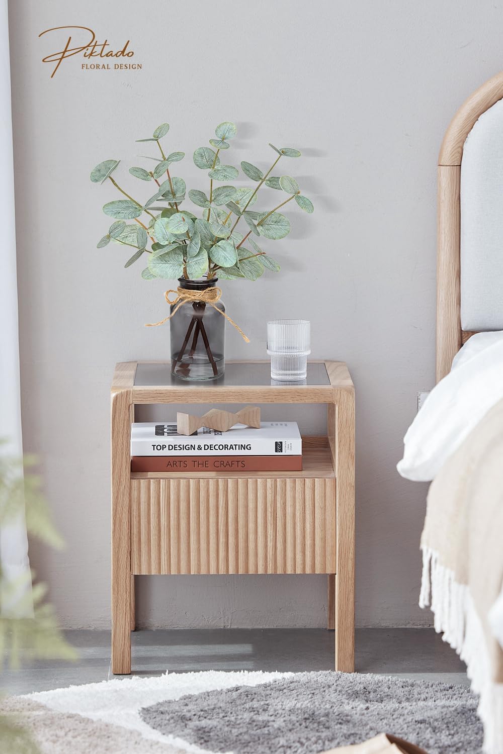 Artificial Eucalyptus Stems in Vase with Faux Water,Fake Plants for Bathroom,Coffee Table,Green Leaves for Centerpiece,Faux Greenery Plants Decorations.(Green-Black Bottle)