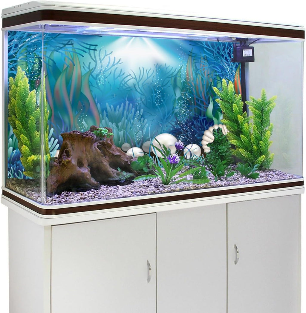 AWERT Vinyl 48x18 inches Underwater World Aquarium Background Aquatic Plants Coral Pearls Fish Tank Background Tropical Terrarium Background