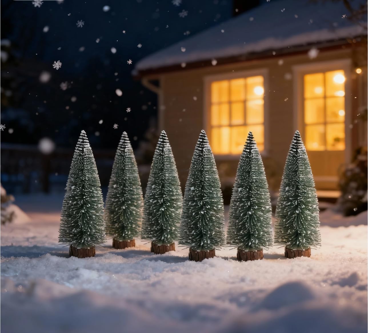 10Pcs Mini Christmas Trees, Bottle Brush Trees with Wood Base Sisal Snow Pine Trees for XmasTable Top Decor Winter Crafts Ornaments