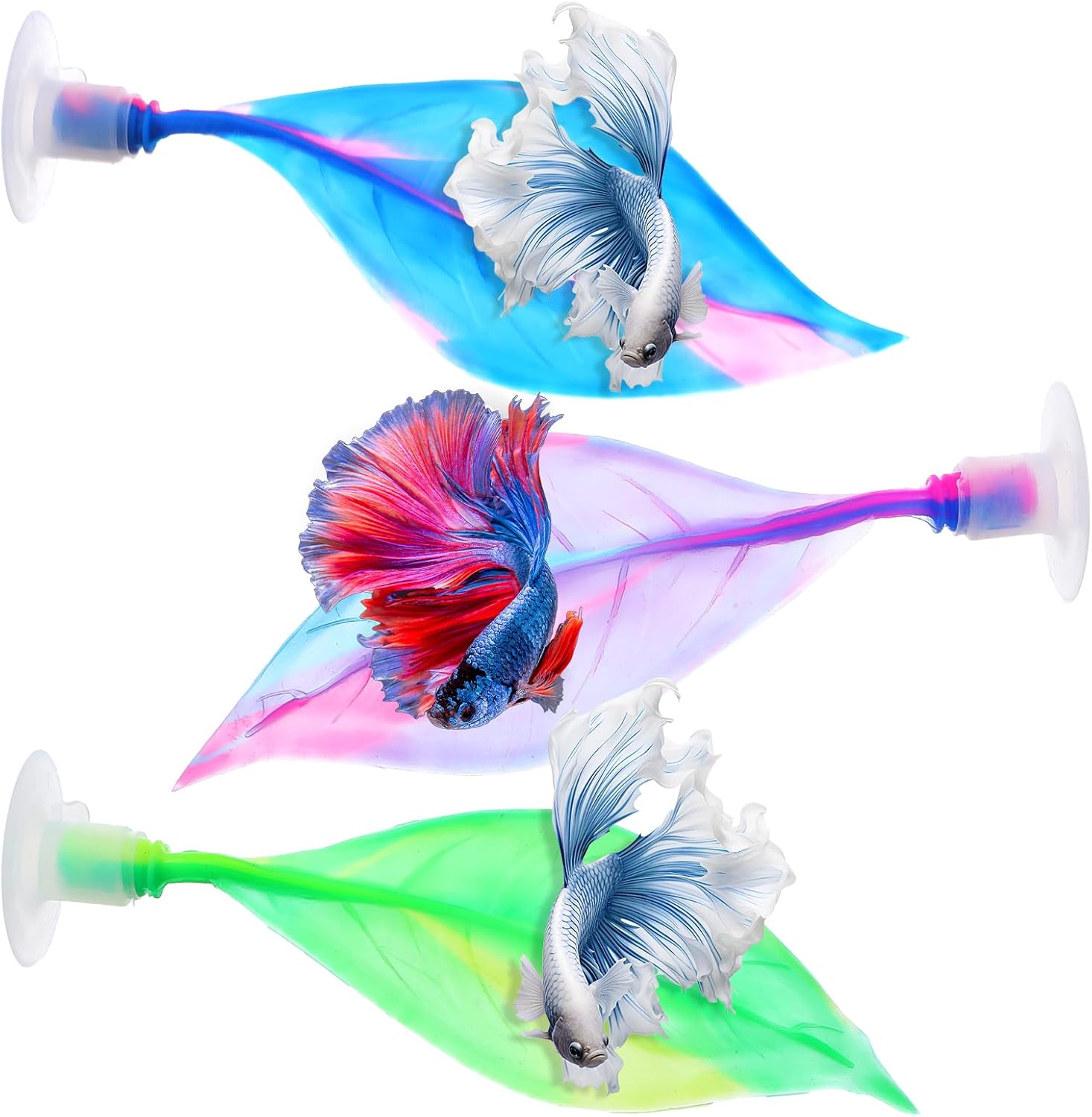 Lusofie 3Pcs Betta Fish Bed Leaf Hammock - Silicone Betta Fish Hammock, Aquarium Resting Spot, Comfortable and Safe