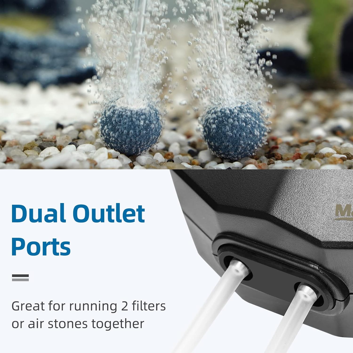 Aquarium Air Pump Single Outlet/Dual Outlet Adjustable Aerator with Accessories for 10-100 Gallon Fish Tank