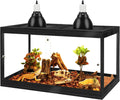 Prolee Tempered Glass Beard Dragon Tank 28 Gallon,Reptile Encloure and Snake Tank with Metal Mesh Roof Door,Locking Design Reptile Tank for Lizard,Gecko,Chameleon (24"X16"X16", Black)