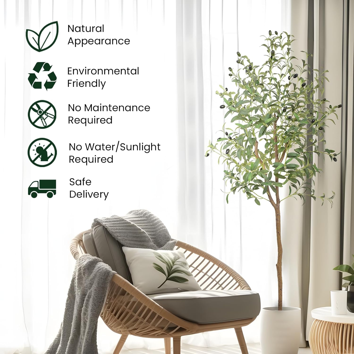 ANTING 5FT Artificial Olive Tree - Large Fake Plant with 792Leaves and 44Fruits - Silk Plants for Home Decor Indoor - 2 Pack