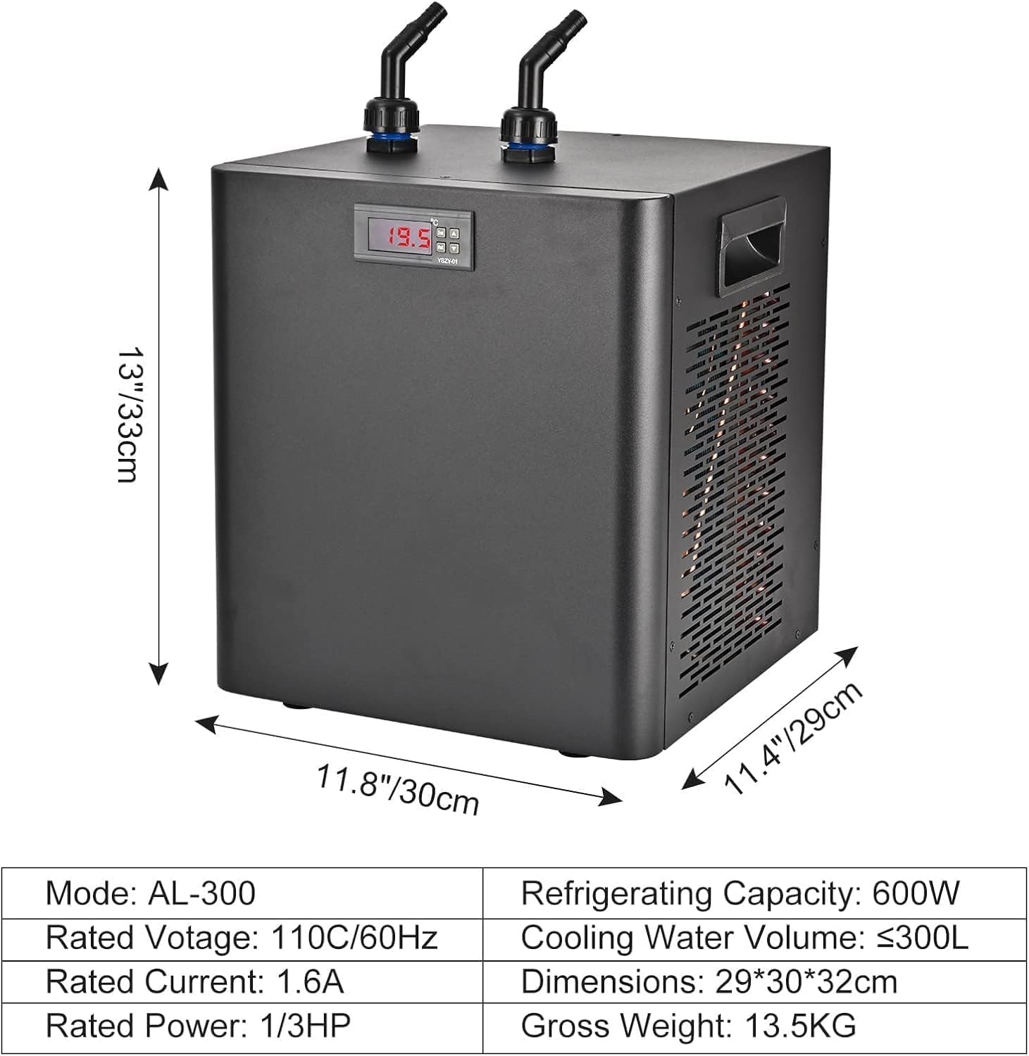 Water Chiller for Cold Plunge 79 Gal, 1/3 HP Aquarium Chiller, Cooling System with Quiet Pump and 3M Pipe for Fish Tank, Hydroponics, Freshwater Saltwater Fish, Coral, Shrimp, Jellyfish, 110V, 300ml