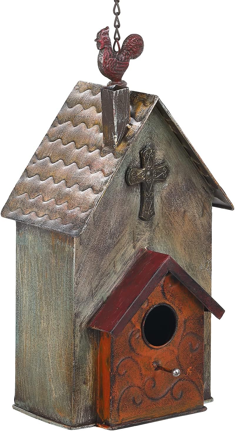 Jemeni Metal Rooster Bird Houses for Outsides Hanging, Birdhouse for Outdoor, 14.7" H……