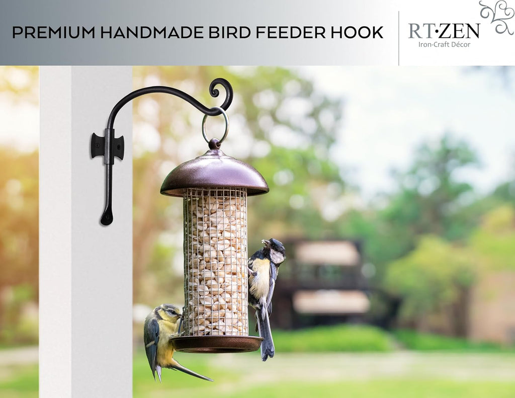 RTZEN Plant Hangers Indoor or Outdoor - Wrought Iron Metal Hanger Indoor Hook - Heavy Duty Wall Bracket Hooks for Hanging Plants Baskets Lanterns Wind Chimes - 2 Pack (Black Axe-Shape Hooks)