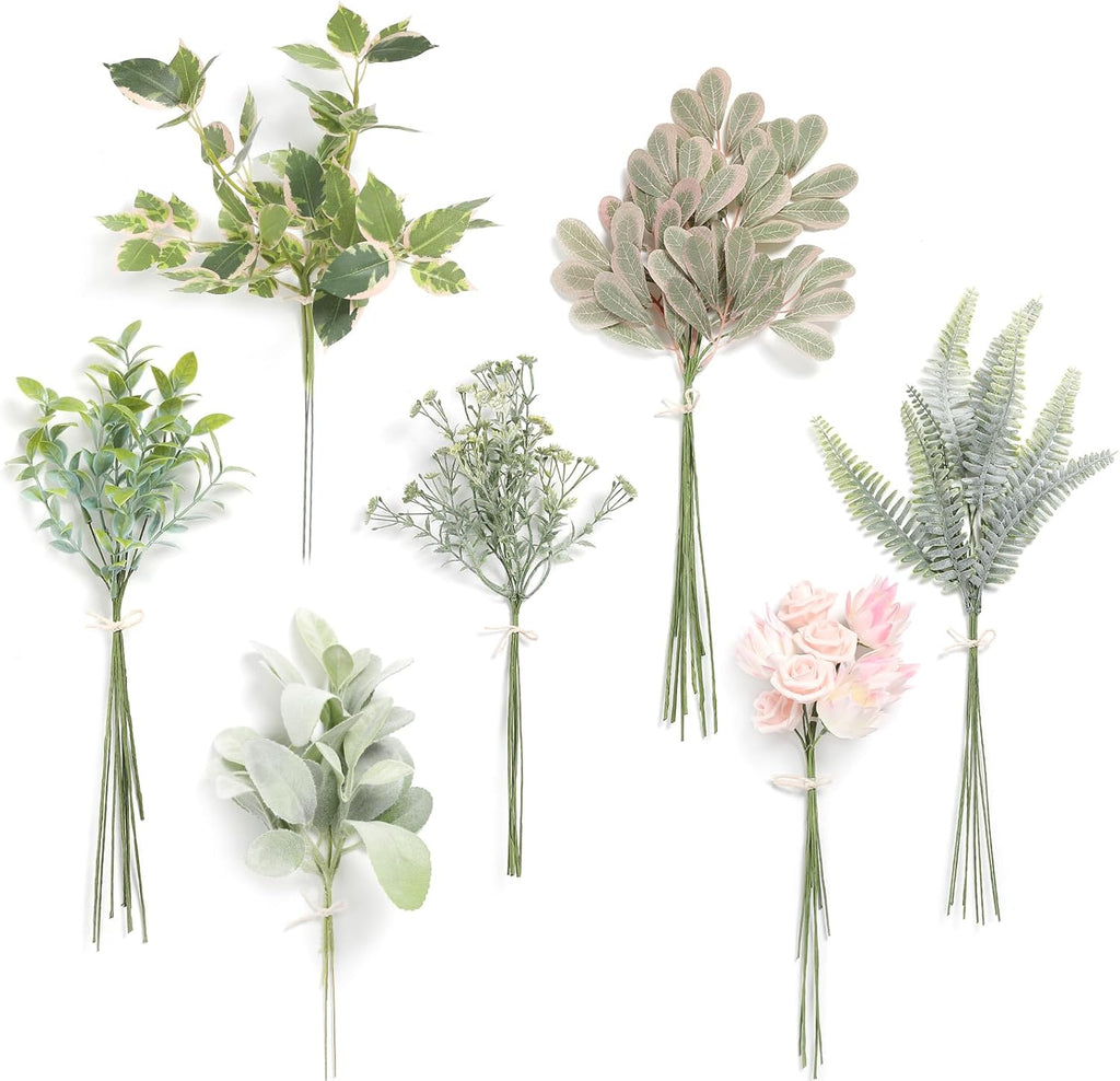 Serra Flora Artificial Greenery Spray Box Set(Pack of 48pcs) with 7 Kinds of DIY Wedding Bouquet Filler Table Centerpieces and Floral Arrangement