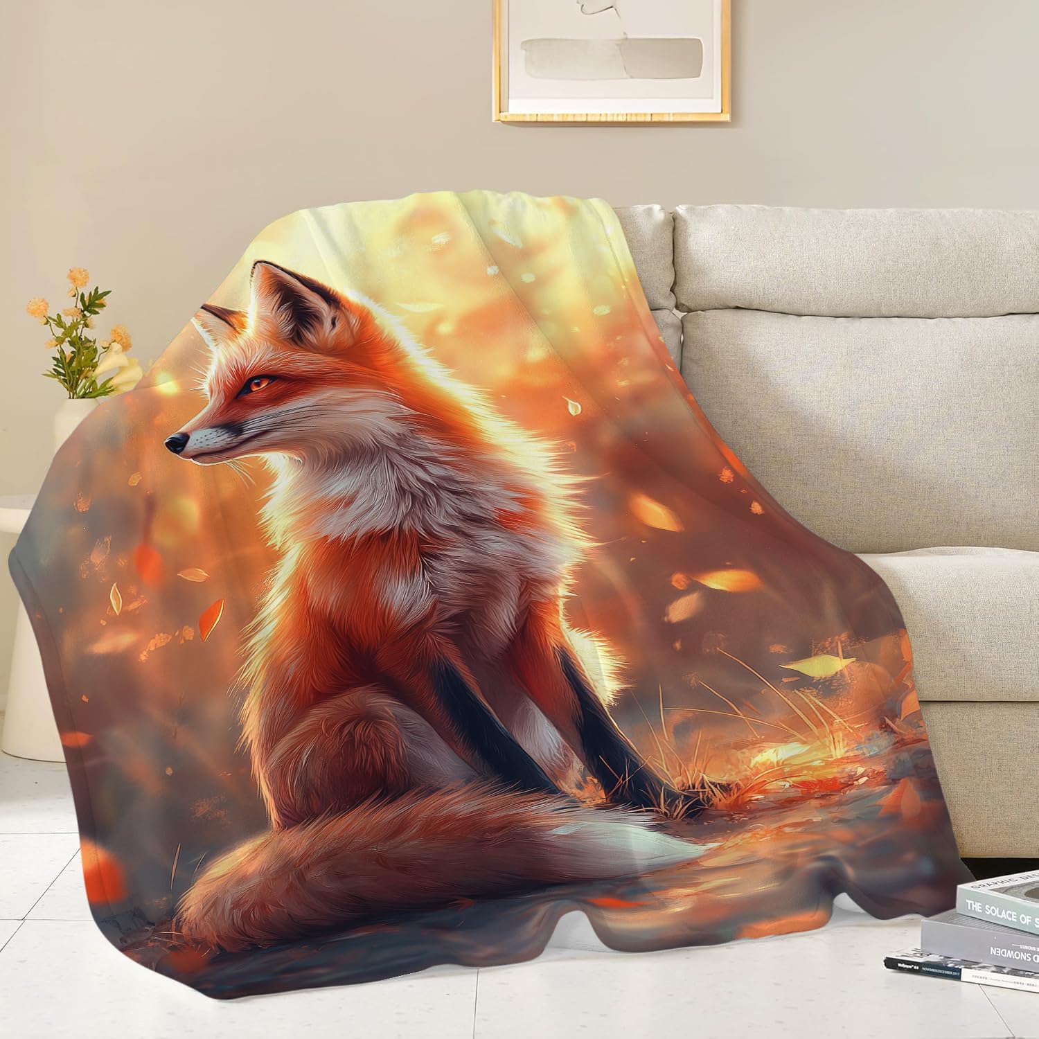 Fox Blanket Orange Fox Throw Blanket Fox Gifts for Girls Women Kids Boys Adults Men Super Soft Cozy Plush Fluffy Fuzzy Fleece Blanket Home Decor 60''X80''
