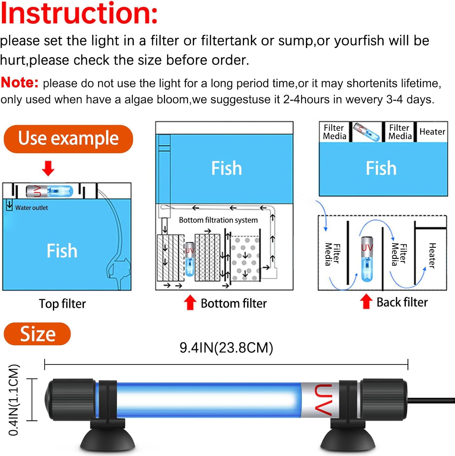 Aquarium Clean Light,13W Aquarium Algae Bloom Clean Light with Timer,Submersible Waterproof Lamp for Fish Tank Pond，Water Clean Green Clear Waterproof Clean Lamp for Sump Swim Pool, Black