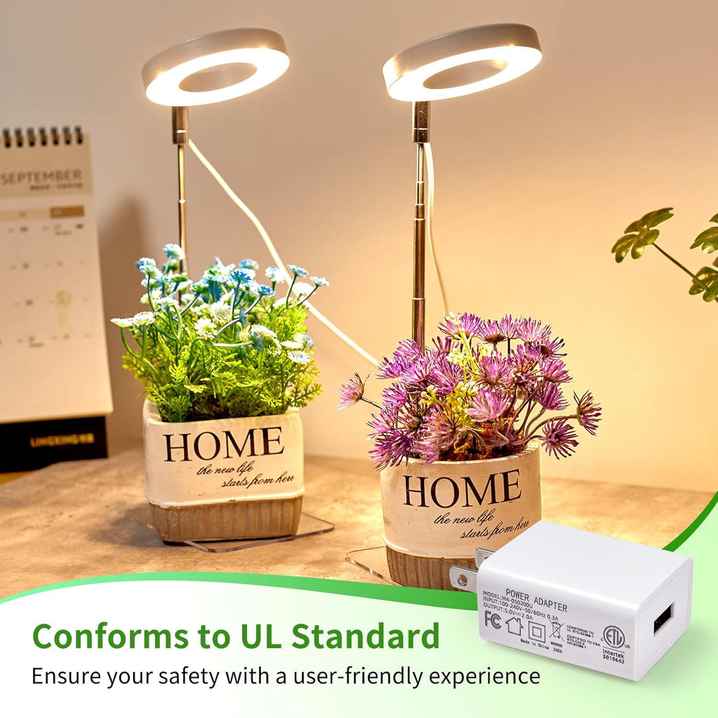 Brightown Plant Grow Light, LED Growing Light for Indoor Plants, 2 Pack 2-Head Adjustable Height Growing Lamp with Timer, 3 Dimmable Brightness Levels, Low Safe Voltage, Perfect for Small Plants