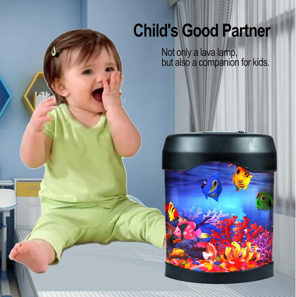 Fake Fish Tank, Aquarium Night Light, 6 Color Changing Lifelike Desk Electric Mood Lamps, Artificial Aquirium Tank with Moving Fishes, Home Decor, Gift for Kids, Adults, ADHD & Autism