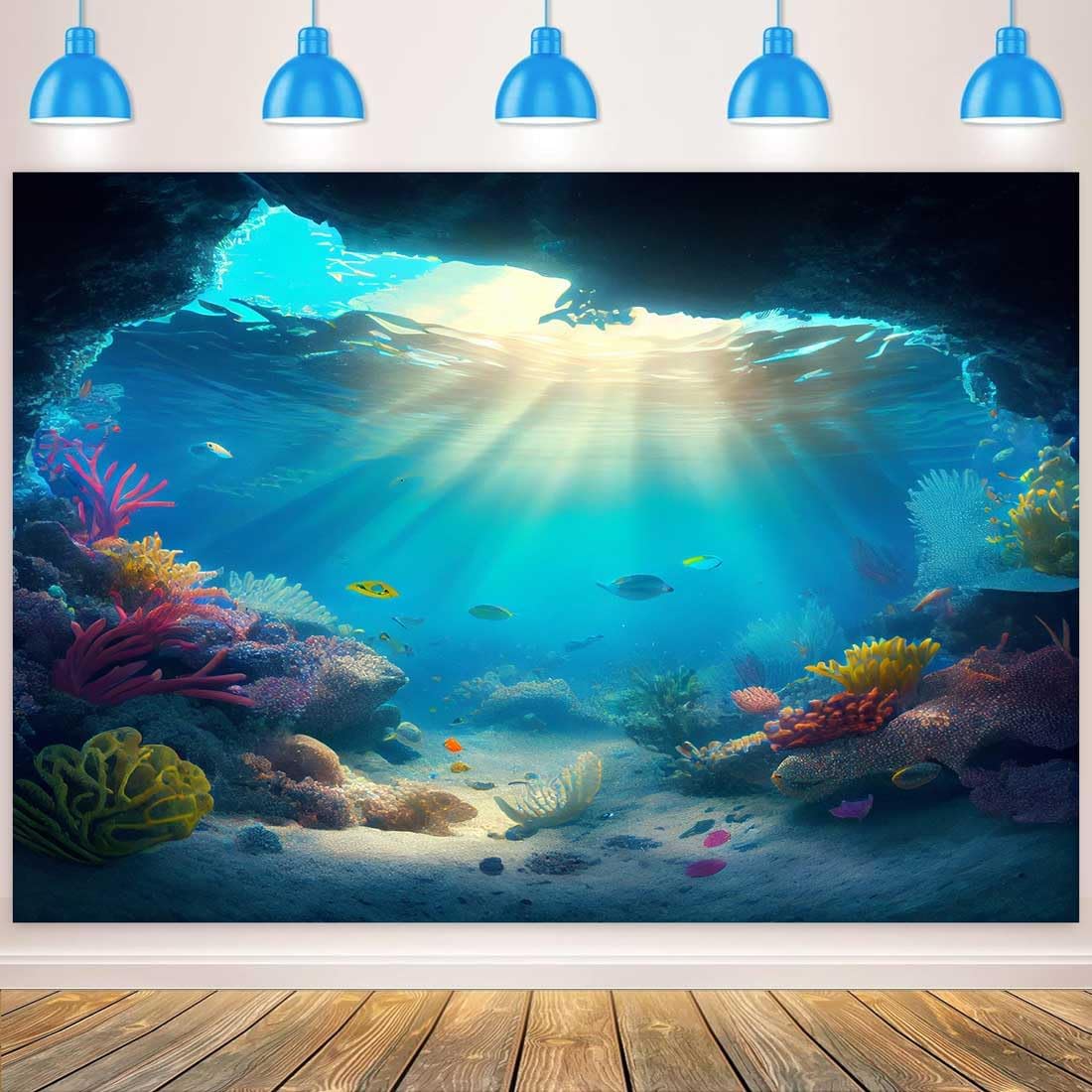 Sensfun 7x5ft Under The Sea Backdrop Ocean Deep Blue Underwater Cave Fish Coral Sunlight Photography Background Boys Birthday Baby Shower Party Decorations Banner Photo Studio Booth Props