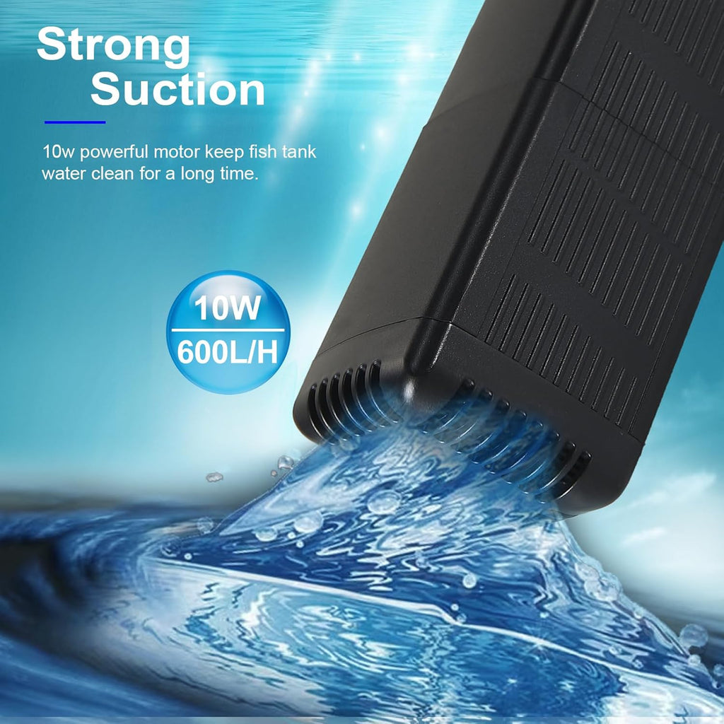 Internal Fish Tank Filter with 3-Stage Biochemical Sponge Filtration, 10W Adjustable Water Flow Submersible Aquarium Filter Pump for 20 ~ 40 Gal Freshwater or 15 ~ 25 Gal Saltwater, TC-900C(190GPH)