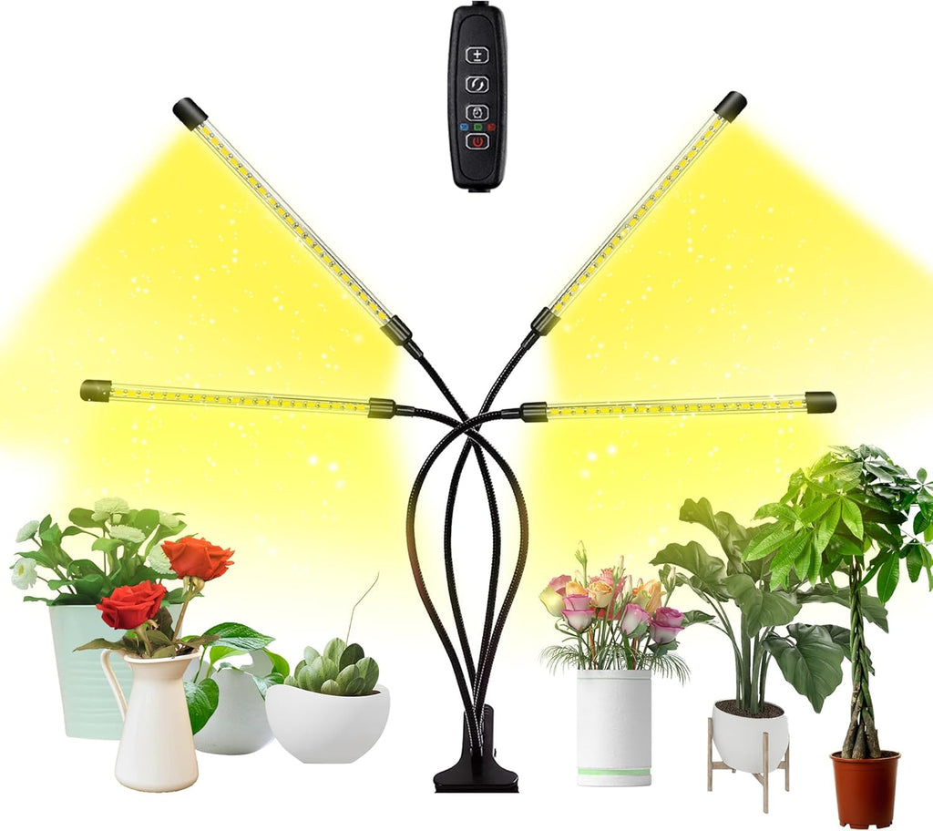 bseah Plant Lights for Indoor Plants, Grow Lights for Seed Starting ON & Off Full Spectrum LED with Timer 4 Tubes