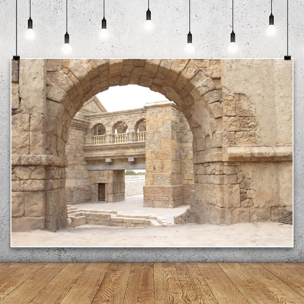 Leyiyi 10x7ft Old City Jerusalem Backdrop Ancient City Street Scenery Arches Stone Wall Buildings Background for Photography Roman Church Israel Photo Backdrop Vinyl Photo Booth Studio Props