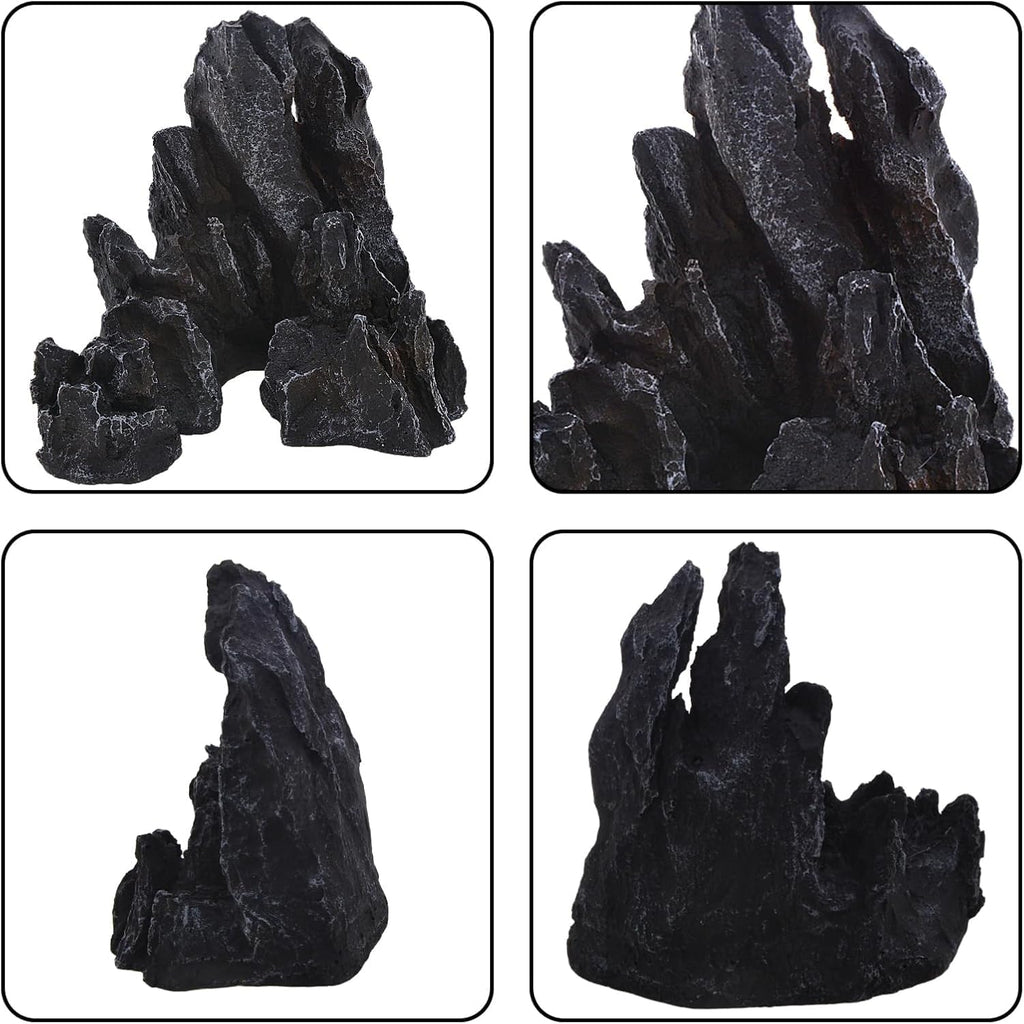 AnRui Aquarium Mountain Artificial Jagged View Stone Decorations Resin Betta Cichlids Hideaway Rock Aquascaping Hiding Cave Hermit Crab Hideout Ornaments (Small)