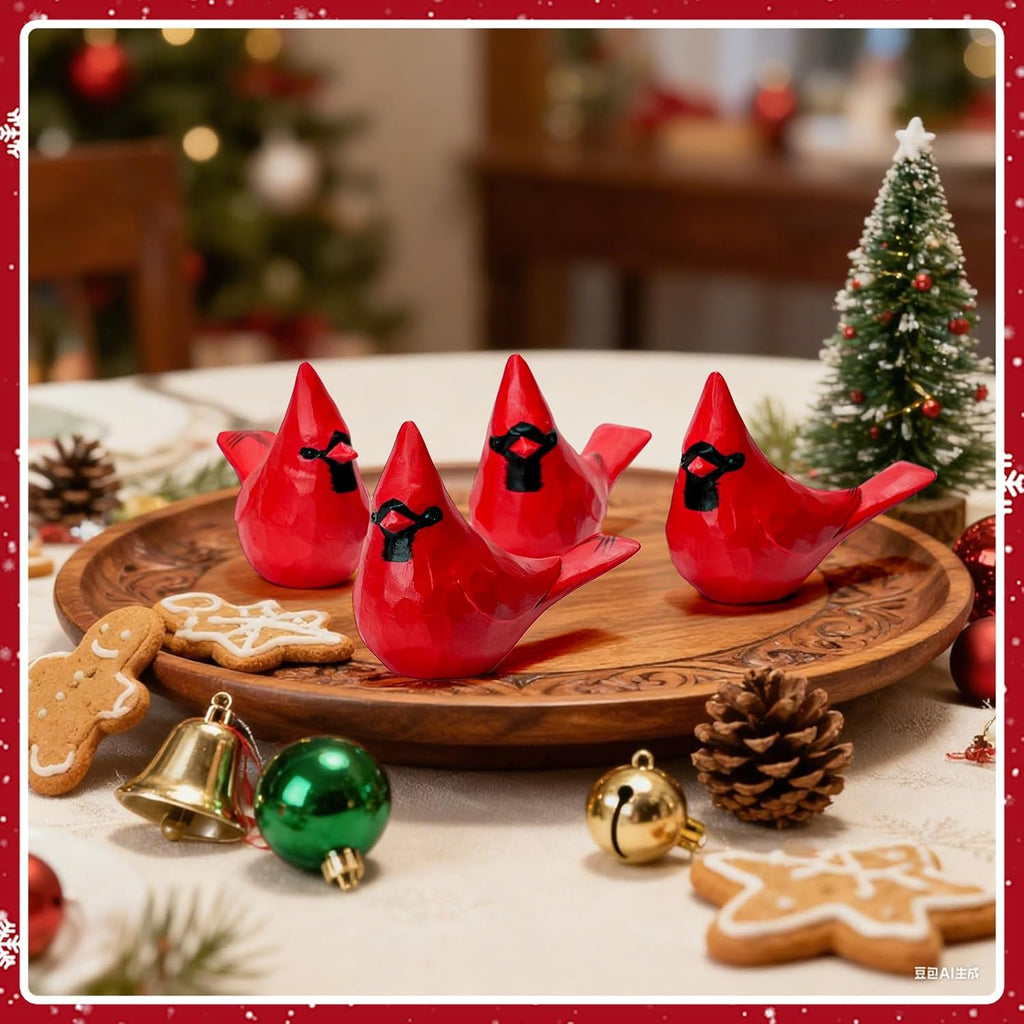 OneBird Christmas Decorations Cardinal Figurines, 4pcs Solid Resin Red Bird Crafts for Home Christmas Decoration