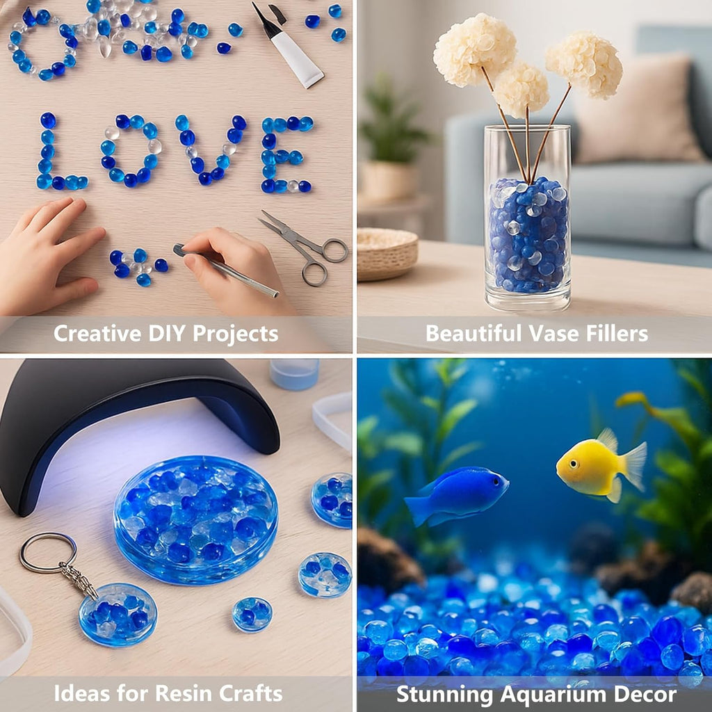 Sea Glass Stones - Blue Mixed Clear Glass Pebbles Gemstones - Perfect for Aquarium Rocks, Fish Tank Gravel, Vase Fillers, DIY Crafts, and Home Decor (0.9LB/14oz)