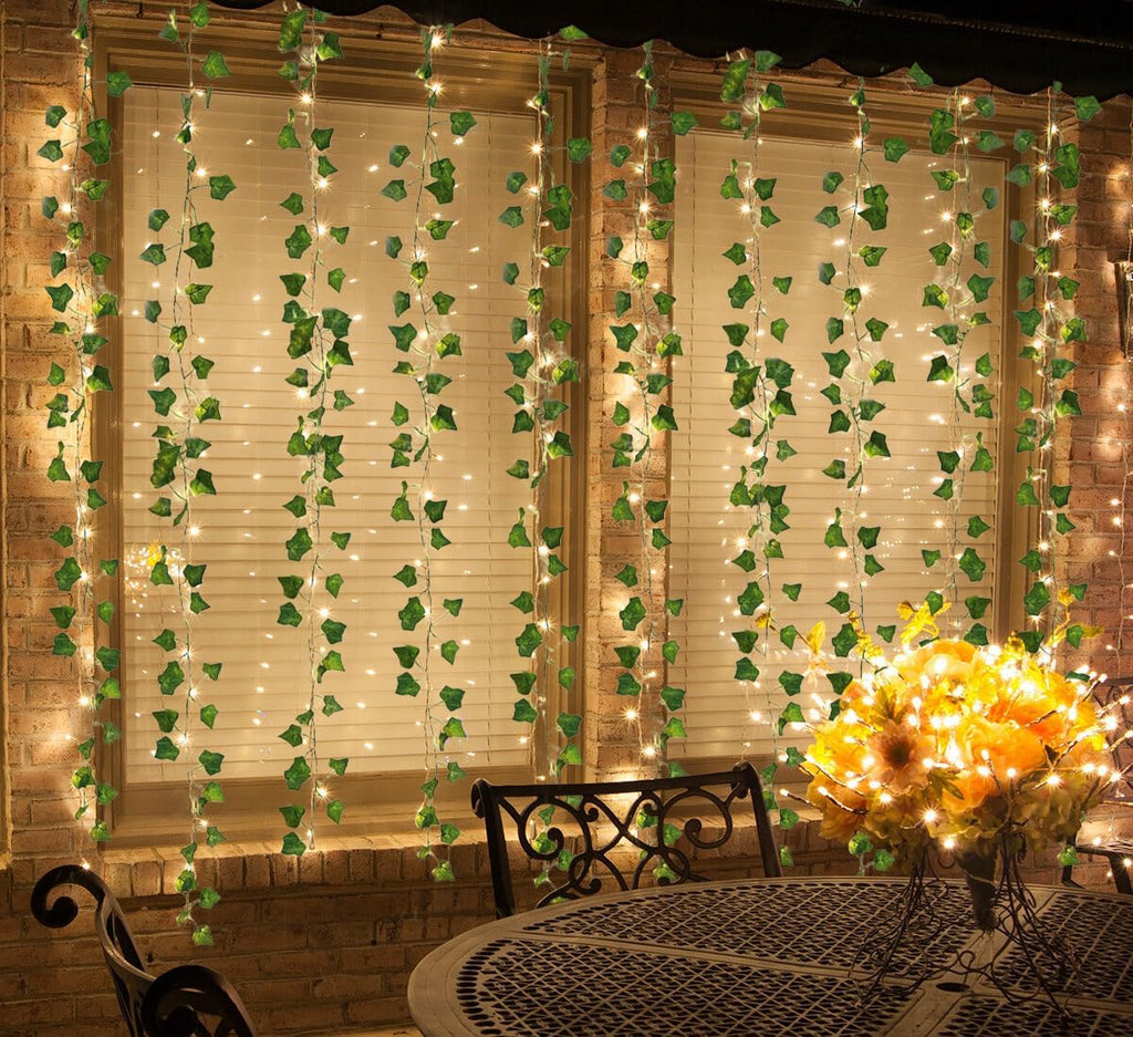 RECUTMS Vines with Lights Strings 59 Inches Wall Leaves Artificial Ivy Greenery Garland Fake Green Decorations Hanging Silk Leaf Plant All Year Round for Garden Office Wedding Table