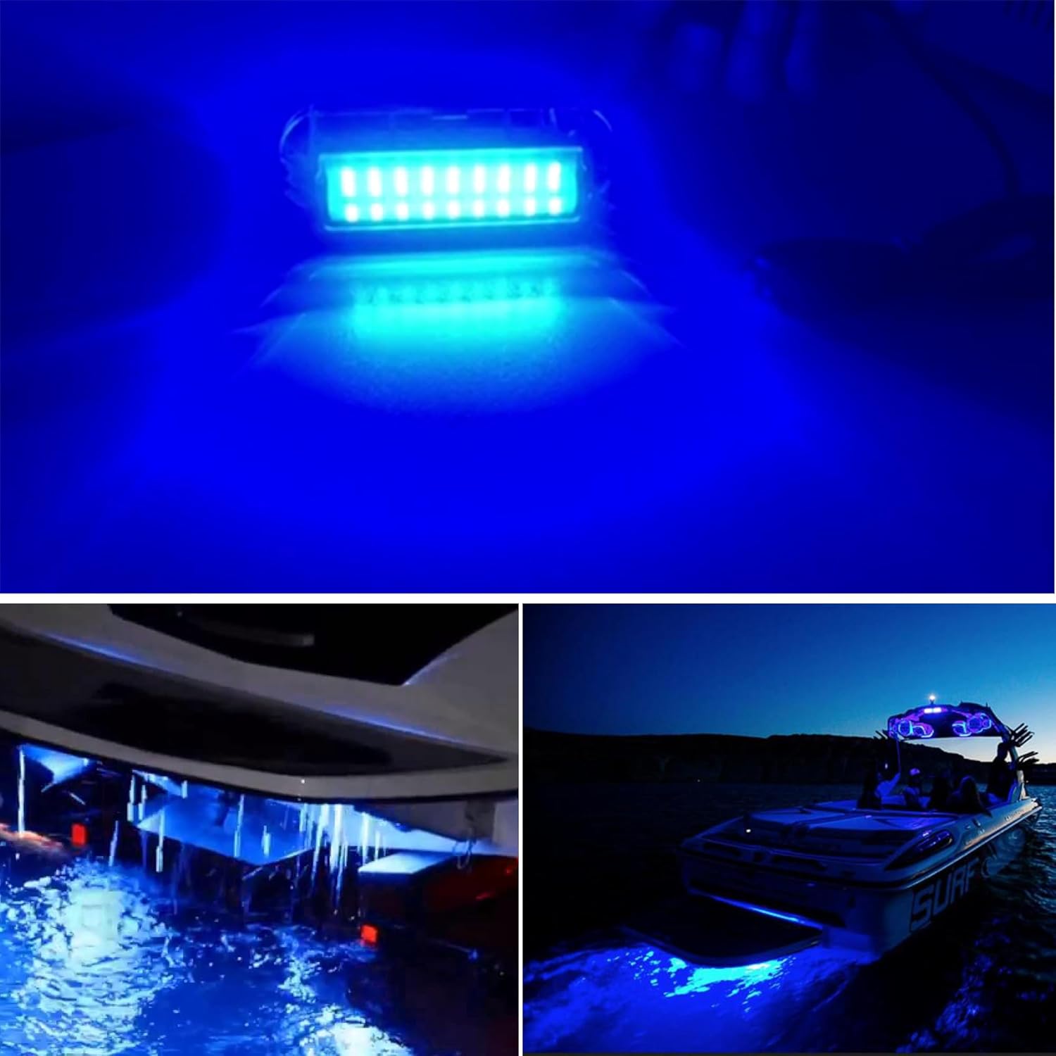 2Pcs Blue Marine Boat LED Lights,27 LEDs Waterproof IP68 Stainless Steel Boat Deck Dock Lights,Pontoon Transom Yacht Trailer Stern Navigation Interior Lights,1200LM