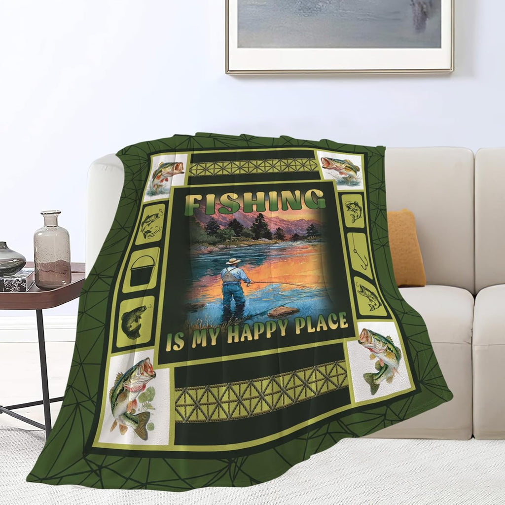 Fish Throw Blanket Fishing Stuff Gifts for Kids Girls Boys Adults Women Men Soft Cozy Warm Plush Fluffy Fuzzy Fleece Blanket Decor 60''X80''