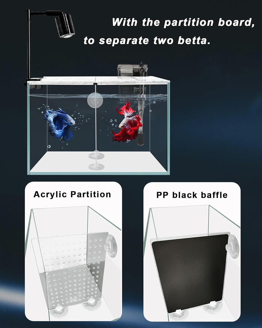 Fish Tank, 3 Gallon Ultra-Clear Glass Fish Aquarium, with Separator Plate for Betta, Fish Tank Starter kit with Filter and Adjustable Led Light, White