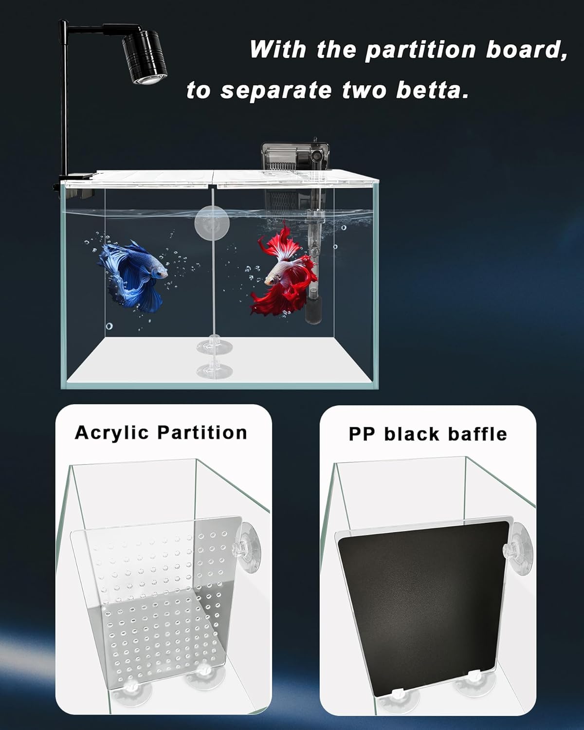 Fish Tank, 3 Gallon Ultra-Clear Glass Fish Aquarium, with Separator Plate for Betta, Fish Tank Starter kit with Filter and Adjustable Led Light, White